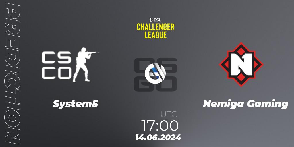 System5 - Nemiga Gaming: ennuste. 14.06.2024 at 17:00, Counter-Strike (CS2), ESL Challenger League Season 47 Relegation: Europe