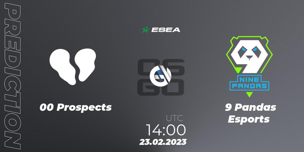 00 Prospects - 9 Pandas Esports: ennuste. 23.02.2023 at 14:00, Counter-Strike (CS2), ESEA Season 44: Advanced Division - Europe