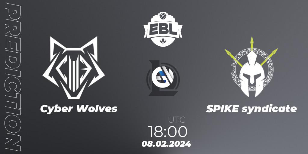Cyber Wolves - SPIKE syndicate: ennuste. 08.02.2024 at 18:00, LoL, Esports Balkan League Season 14