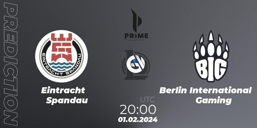 Eintracht Spandau - Berlin International Gaming: ennuste. 01.02.2024 at 19:00, LoL, Prime League Spring 2024 - Group Stage