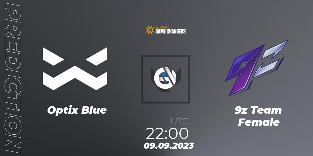 Optix Blue - 9z Team Female: ennuste. 09.09.2023 at 22:00, VALORANT, VCT 2023: Game Changers LAS - Playoffs
