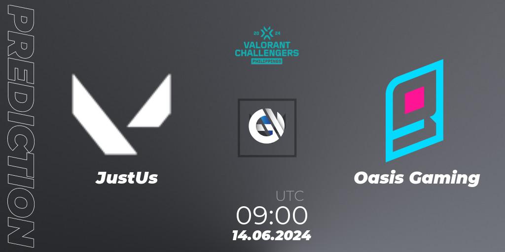 JustUs - Oasis Gaming: ennuste. 14.06.2024 at 09:30, VALORANT, VALORANT Challengers 2024 Philippines: Split 2