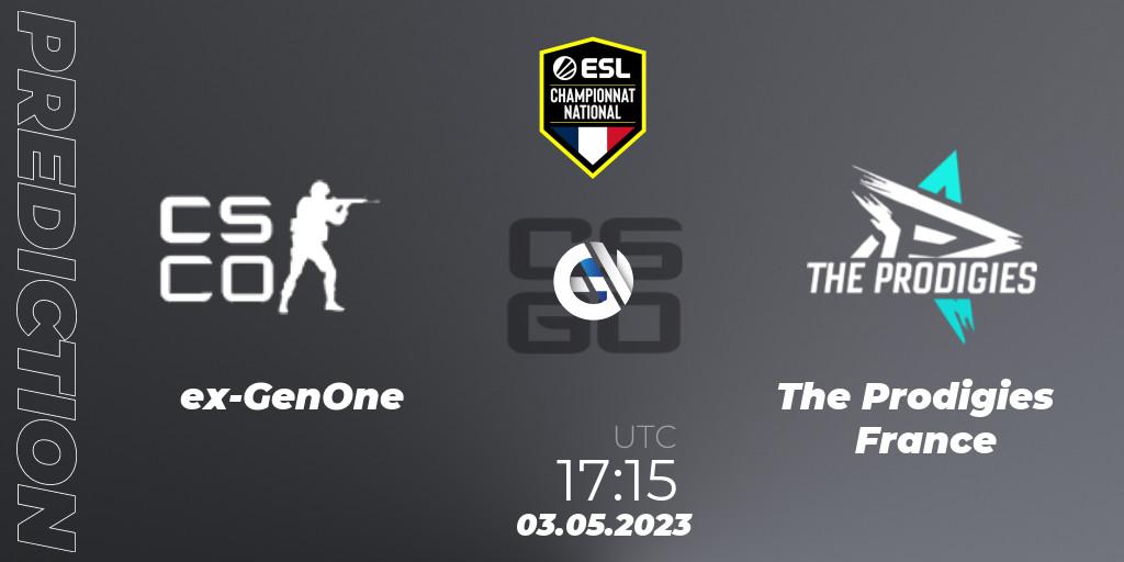 ex-GenOne - The Prodigies France: ennuste. 04.05.2023 at 18:00, Counter-Strike (CS2), ESL Championnat National Spring 2023