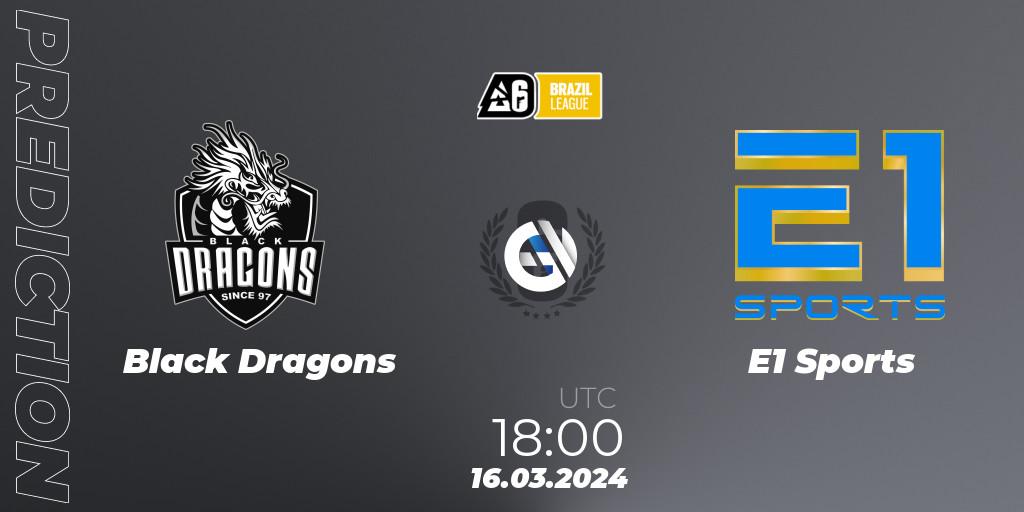 Black Dragons - E1 Sports: ennuste. 16.03.2024 at 18:00, Rainbow Six, Brazil League 2024 - Stage 1