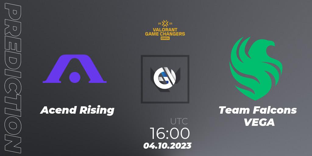 Acend Rising - Team Falcons VEGA: ennuste. 04.10.2023 at 16:00, VALORANT, VCT 2023: Game Changers EMEA Stage 3 - Playoffs