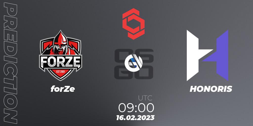 forZe - HONORIS: ennuste. 16.02.2023 at 09:00, Counter-Strike (CS2), CCT Central Europe Series Finals #1