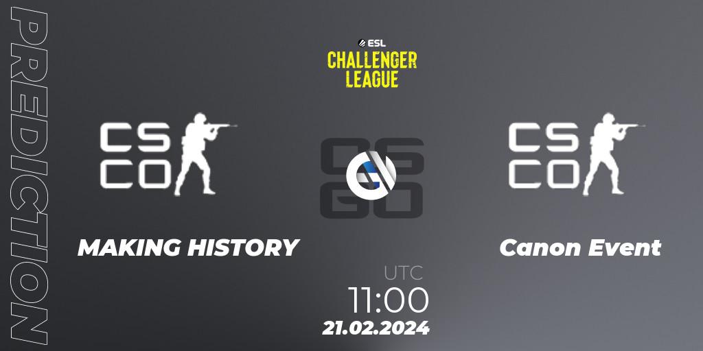 MAKING HISTORY - Canon Event: ennuste. 27.02.2024 at 09:45, Counter-Strike (CS2), ESL Challenger League Season 47: Oceania