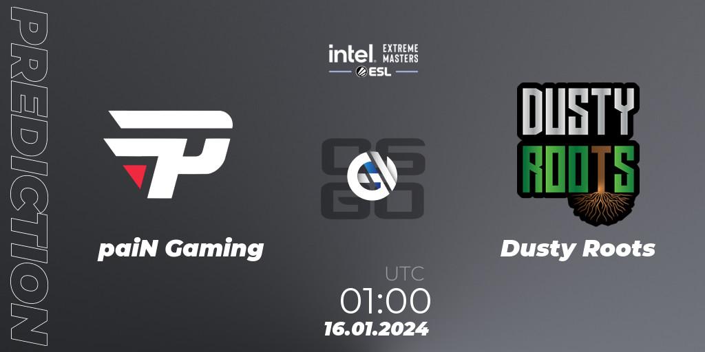 paiN Gaming - Dusty Roots: ennuste. 16.01.2024 at 00:45, Counter-Strike (CS2), Intel Extreme Masters China 2024: South American Open Qualifier #2