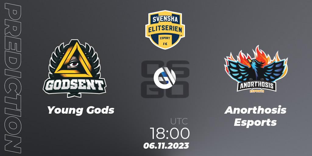 Young Gods - Anorthosis Esports: ennuste. 06.11.2023 at 18:00, Counter-Strike (CS2), Svenska Elitserien Fall 2023: Online Stage
