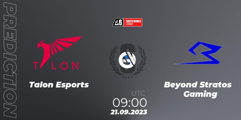 Talon Esports - Beyond Stratos Gaming: ennuste. 21.09.2023 at 09:00, Rainbow Six, South Korea League 2023 - Stage 2