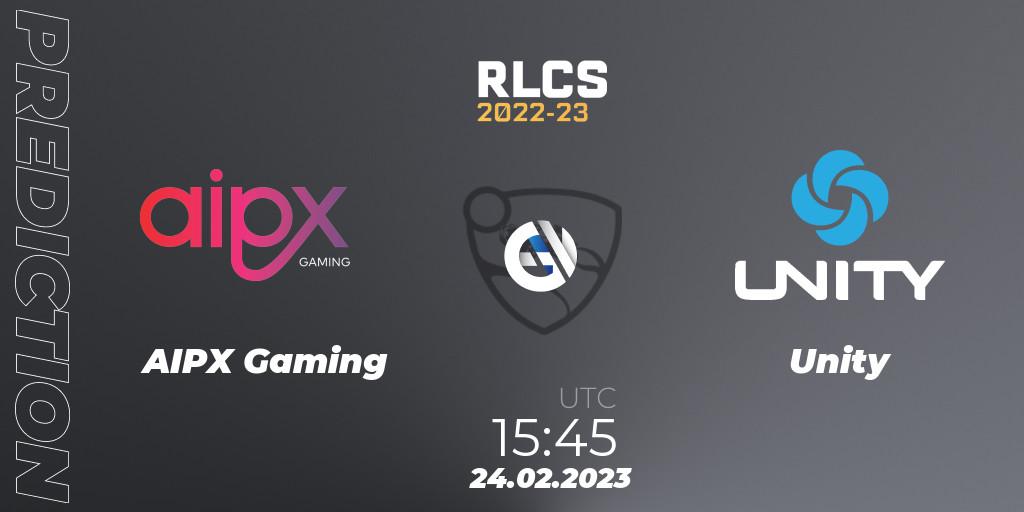 AIPX Gaming - Unity: ennuste. 24.02.2023 at 15:45, Rocket League, RLCS 2022-23 - Winter: Sub-Saharan Africa Regional 3 - Winter Invitational