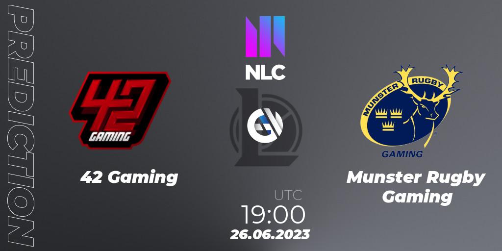 42 Gaming - Munster Rugby Gaming: ennuste. 26.06.2023 at 19:00, LoL, NLC 2nd Division Summer 2023
