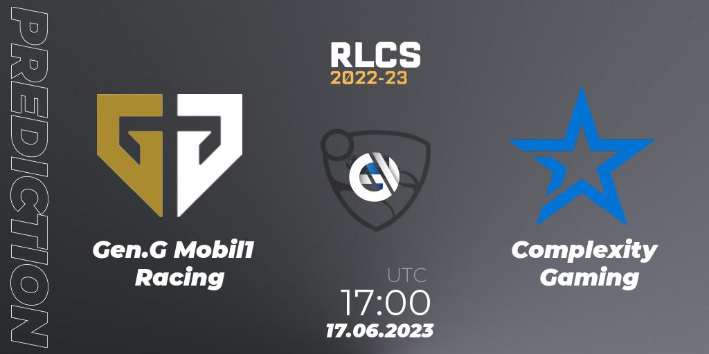Gen.G Mobil1 Racing - Complexity Gaming: ennuste. 17.06.2023 at 17:00, Rocket League, RLCS 2022-23 - Spring: North America Regional 3 - Spring Invitational