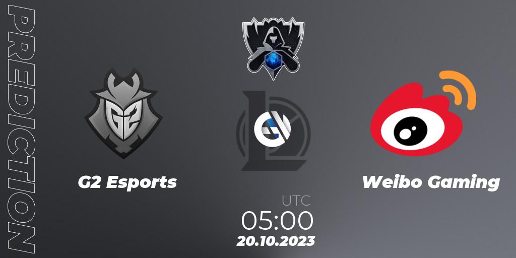 G2 Esports - Weibo Gaming: ennuste. 20.10.2023 at 10:20, LoL, Worlds 2023 LoL - Group Stage