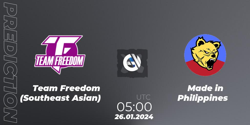 Team Freedom (Southeast Asian) - Made in Philippines: ennuste. 28.01.2024 at 06:59, Dota 2, New Year Cup 2024