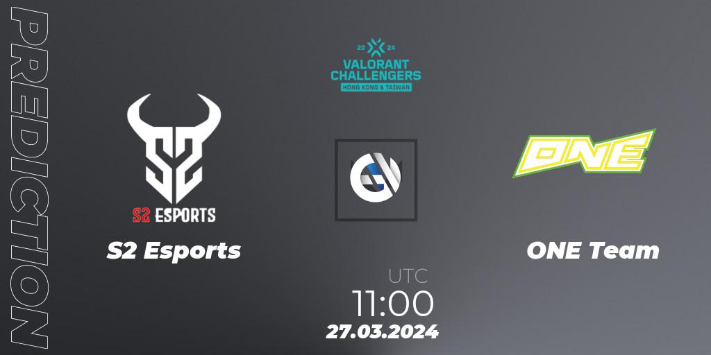 S2 Esports - ONE Team: ennuste. 27.03.2024 at 11:00, VALORANT, VALORANT Challengers Hong Kong and Taiwan 2024: Split 1