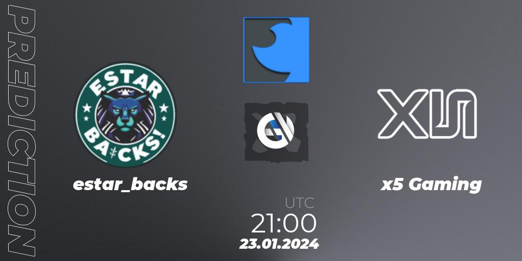 estar_backs - x5 Gaming: ennuste. 23.01.2024 at 21:29, Dota 2, FastInvitational DotaPRO Season 2