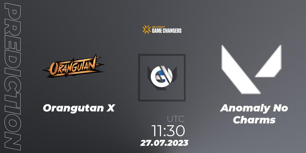 Orangutan X - Anomaly No Charms: ennuste. 27.07.2023 at 11:30, VALORANT, VCT 2023: Game Changers APAC Open 3