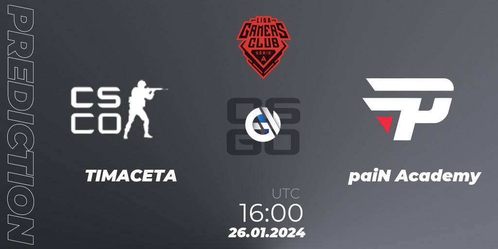 TIMACETA - paiN Academy: ennuste. 26.01.2024 at 16:00, Counter-Strike (CS2), Gamers Club Liga Série A: January 2024