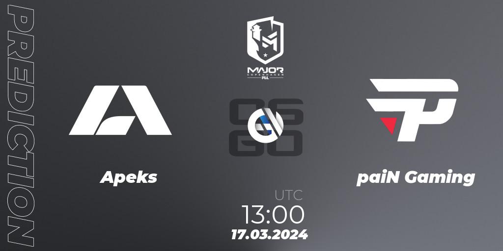 Apeks - paiN Gaming: ennuste. 17.03.2024 at 13:00, Counter-Strike (CS2), PGL CS2 Major Copenhagen 2024 Challengers Stage