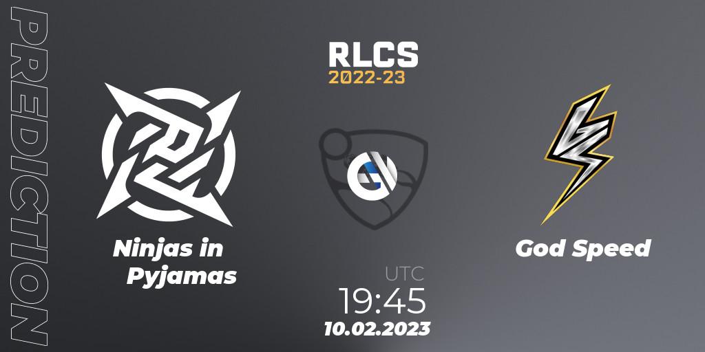 Ninjas in Pyjamas - God Speed: ennuste. 10.02.2023 at 19:45, Rocket League, RLCS 2022-23 - Winter: South America Regional 2 - Winter Cup