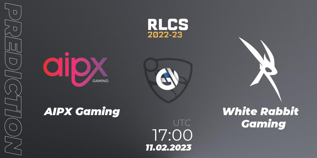 AIPX Gaming - White Rabbit Gaming: ennuste. 11.02.2023 at 17:20, Rocket League, RLCS 2022-23 - Winter: Sub-Saharan Africa Regional 2 - Winter Cup