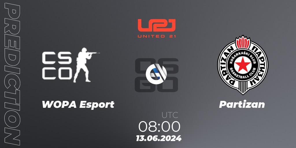 WOPA Esport - Partizan: ennuste. 13.06.2024 at 08:00, Counter-Strike (CS2), United21 Season 16