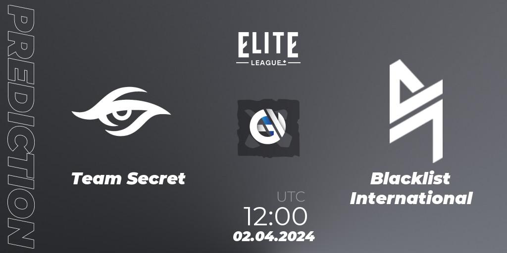 Team Secret - Blacklist International: ennuste. 02.04.24, Dota 2, Elite League: Swiss Stage