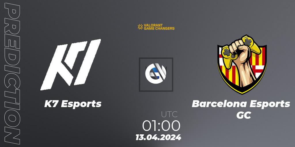 K7 Esports - Barcelona Esports GC: ennuste. 13.04.2024 at 01:00, VALORANT, VCT 2024: Game Changers LAN - Opening