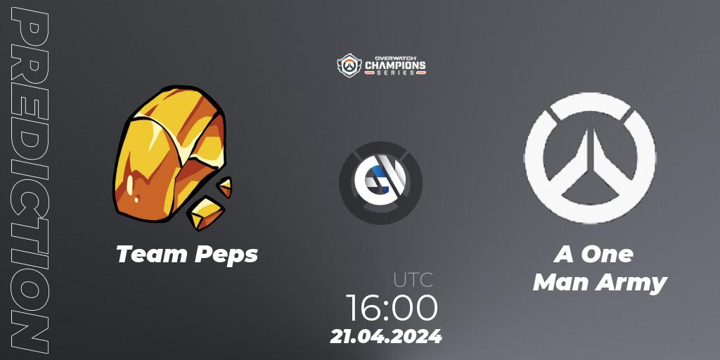 Team Peps - A One Man Army: ennuste. 21.04.2024 at 16:00, Overwatch, Overwatch Champions Series 2024 - EMEA Stage 2 Group Stage