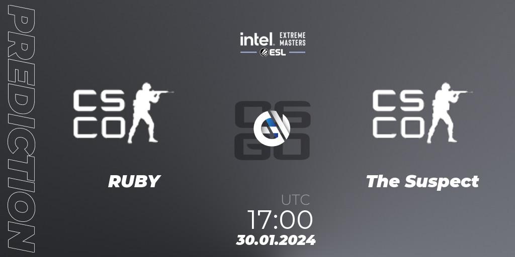 RUBY - The Suspect: ennuste. 30.01.2024 at 17:00, Counter-Strike (CS2), Intel Extreme Masters China 2024: European Open Qualifier #2