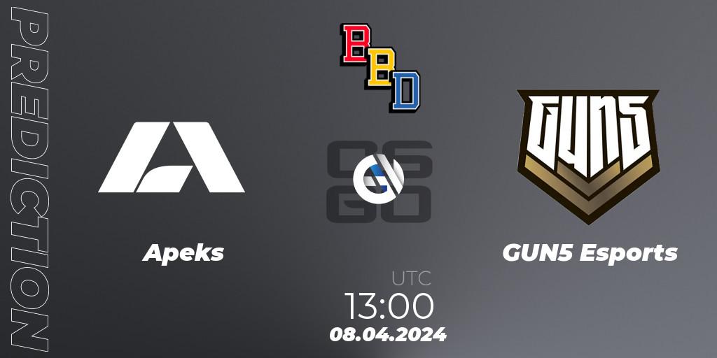 Apeks - GUN5 Esports: ennuste. 08.04.24, CS2 (CS:GO), BetBoom Dacha Belgrade 2024: European Qualifier