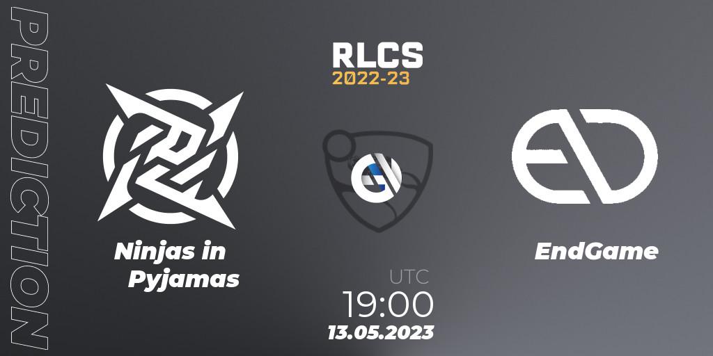 Ninjas in Pyjamas - EndGame: ennuste. 13.05.2023 at 19:45, Rocket League, RLCS 2022-23 - Spring: South America Regional 1 - Spring Open