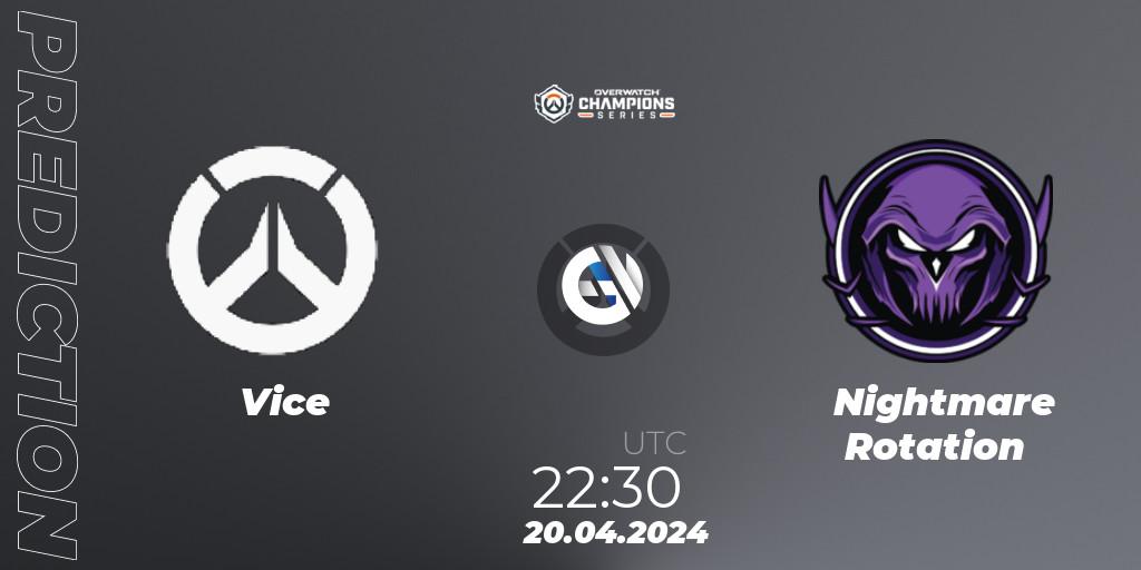 Vice - Nightmare Rotation: ennuste. 20.04.2024 at 22:30, Overwatch, Overwatch Champions Series 2024 - North America Stage 2 Group Stage