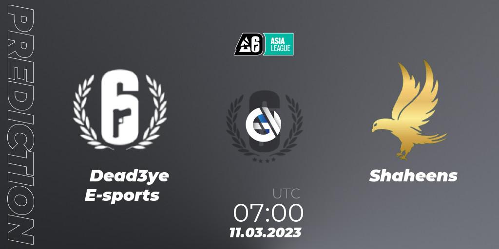 Dead3ye E-sports - Shaheens: ennuste. 11.03.2023 at 08:00, Rainbow Six, South Asia League 2023 - Stage 1