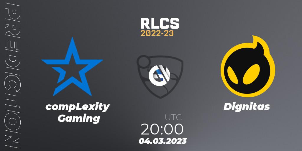 compLexity Gaming - Dignitas: ennuste. 04.03.2023 at 20:20, Rocket League, RLCS 2022-23 - Winter: North America Regional 3 - Winter Invitational