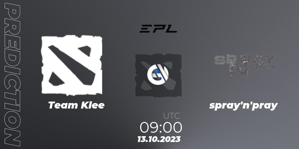 Team Klee - spray'n'pray: ennuste. 13.10.2023 at 09:00, Dota 2, European Pro League Season 13