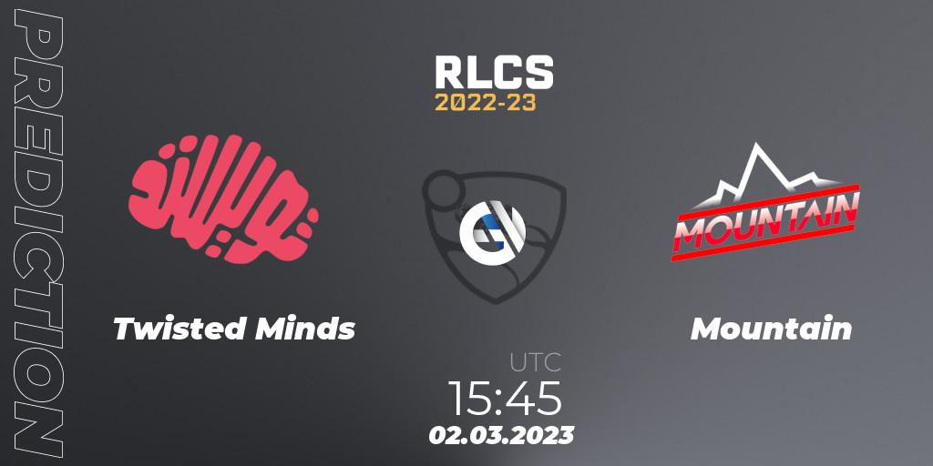 Twisted Minds - Mountain: ennuste. 02.03.2023 at 15:45, Rocket League, RLCS 2022-23 - Winter: Middle East and North Africa Regional 3 - Winter Invitational