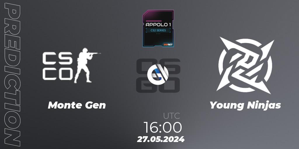 Monte Gen - Young Ninjas: ennuste. 27.05.2024 at 16:00, Counter-Strike (CS2), Appolo1 Series: Phase 2