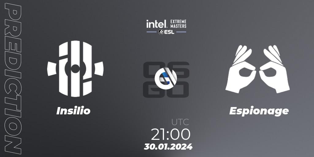 Insilio - Espionage: ennuste. 30.01.2024 at 21:00, Counter-Strike (CS2), Intel Extreme Masters China 2024: European Open Qualifier #2