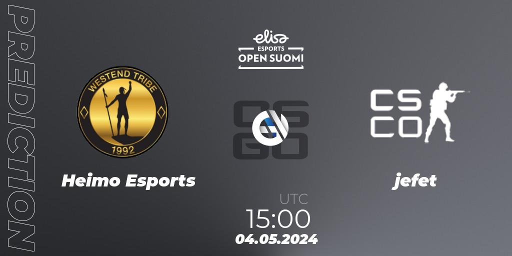 Heimo Esports - jefet: ennuste. 04.05.2024 at 15:00, Counter-Strike (CS2), Elisa Open Suomi Season 6