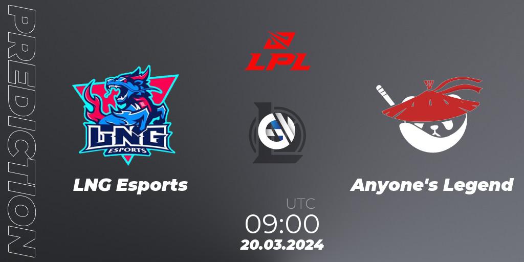 LNG Esports - Anyone's Legend: ennuste. 20.03.24, LoL, LPL Spring 2024 - Group Stage