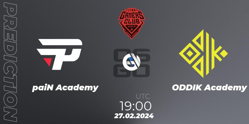 paiN Academy - ODDIK Academy: ennuste. 27.02.2024 at 19:00, Counter-Strike (CS2), Gamers Club Liga Série A: February 2024