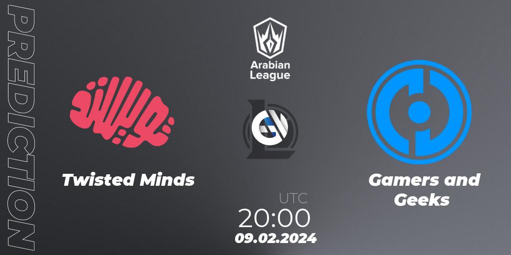 Twisted Minds - Gamers and Geeks: ennuste. 09.02.2024 at 20:00, LoL, Arabian League Spring 2024