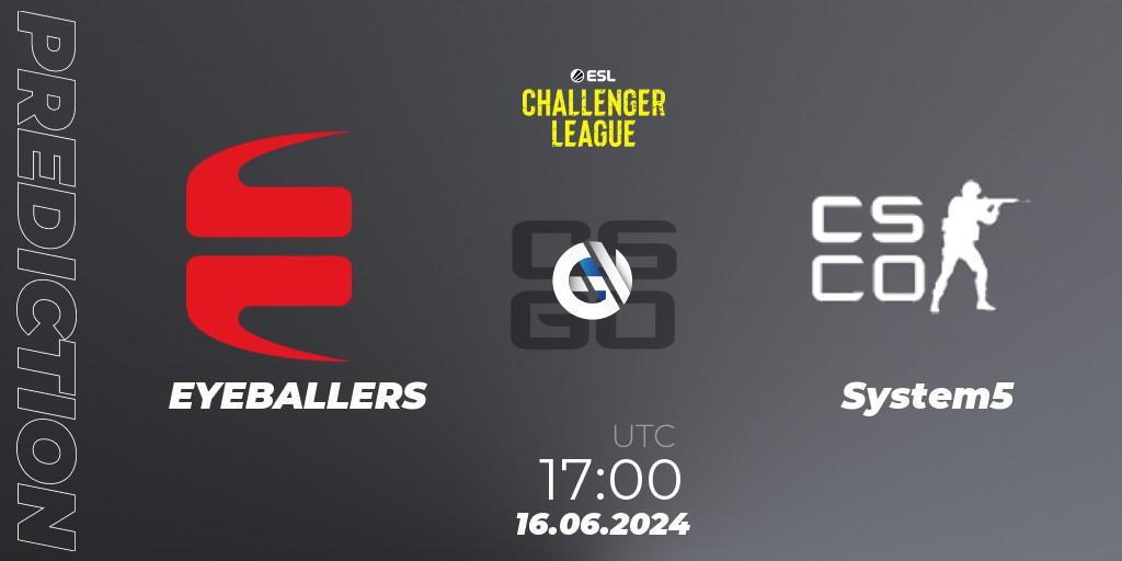 EYEBALLERS - System5: ennuste. 16.06.2024 at 17:00, Counter-Strike (CS2), ESL Challenger League Season 47 Relegation: Europe