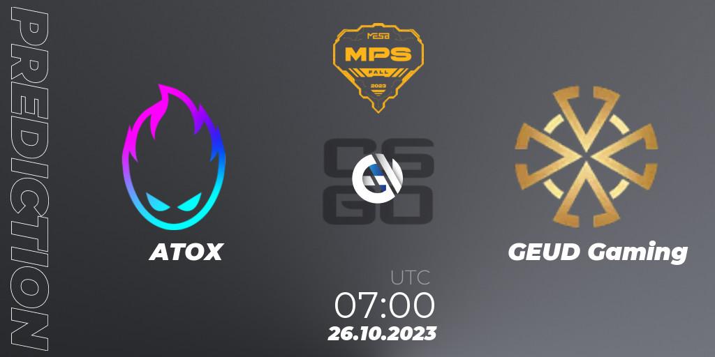 ATOX - GEUD Gaming: ennuste. 26.10.2023 at 08:00, Counter-Strike (CS2), MESA Pro Series: Fall 2023