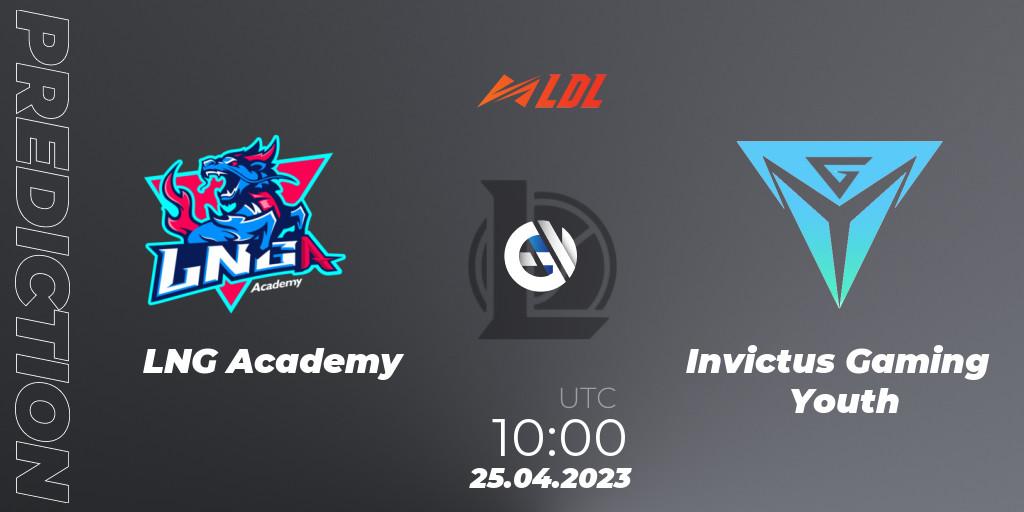 LNG Academy - Invictus Gaming Youth: ennuste. 25.04.2023 at 12:00, LoL, LDL 2023 - Regular Season - Stage 2