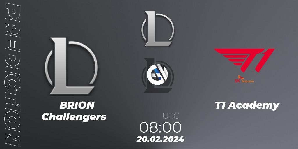 BRION Challengers - T1 Academy: ennuste. 20.02.2024 at 08:00, LoL, LCK Challengers League 2024 Spring - Group Stage