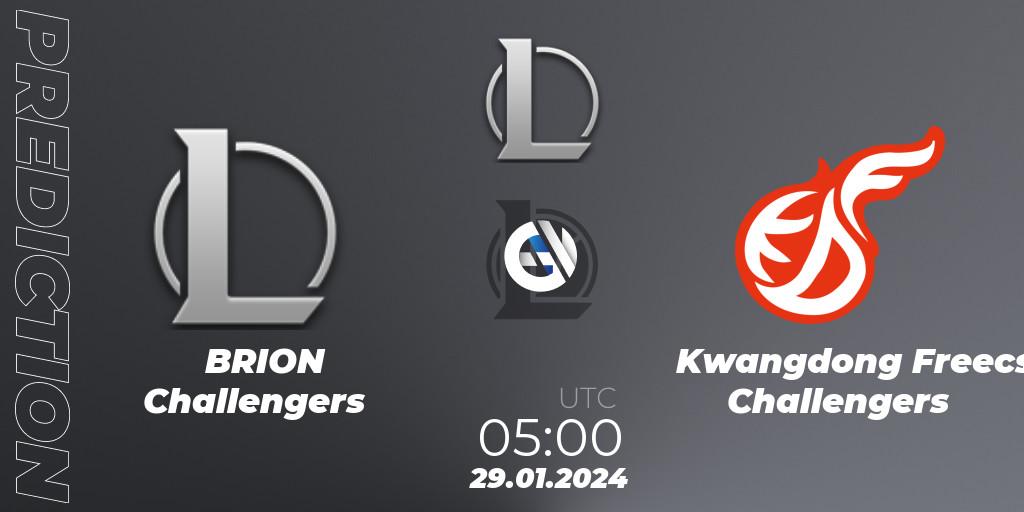 BRION Challengers - Kwangdong Freecs Challengers: ennuste. 29.01.2024 at 05:00, LoL, LCK Challengers League 2024 Spring - Group Stage