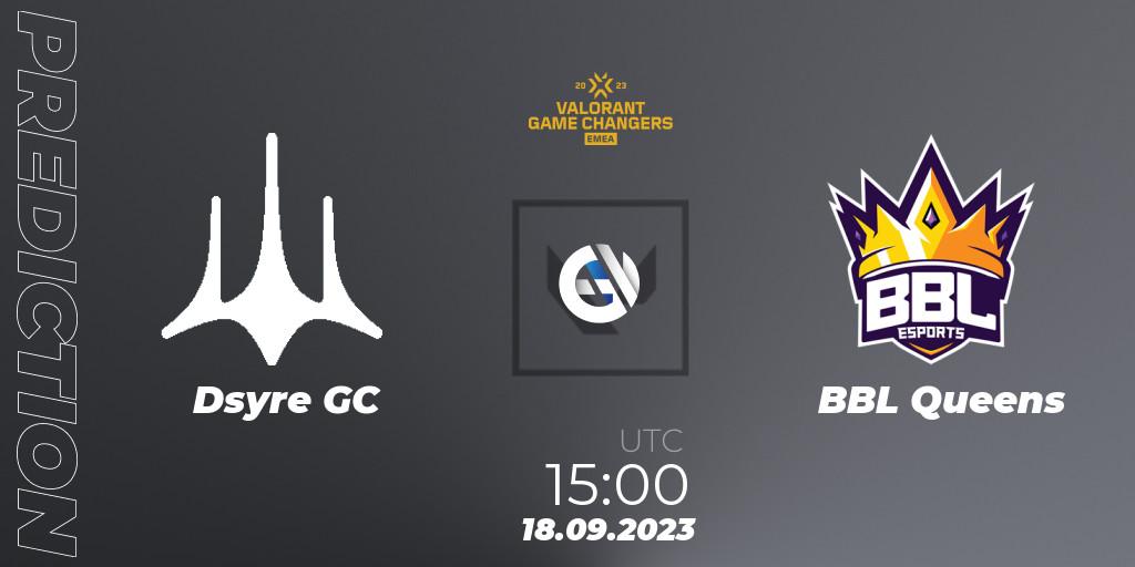 Dsyre GC - BBL Queens: ennuste. 18.09.2023 at 15:00, VALORANT, VCT 2023: Game Changers EMEA Stage 3 - Group Stage